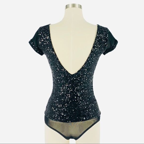 NWOT bebe Black Sparkle Sequin Bodysuit - Picture 4 of 8